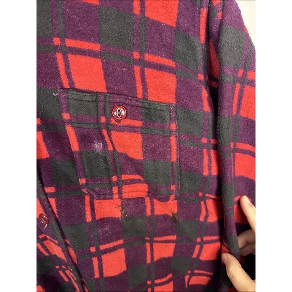 1960s Champion Tientsin Red Plaid Flannel Shirt Men’s 16.5 Vintage Workwear - Picture 2 of 7